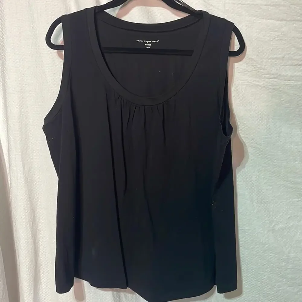 Saint Tropez West 2x black scoop neck with gathers nwot perfect